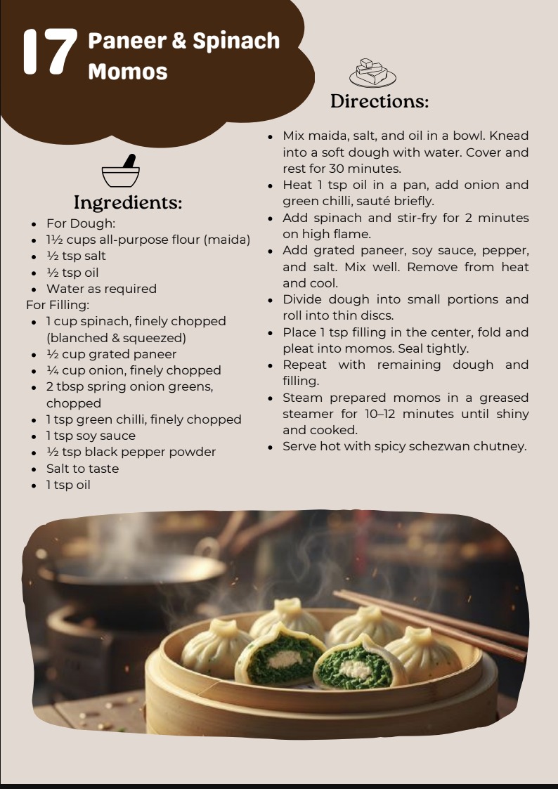 Sample recipe page: Paneer & Spinach Momos