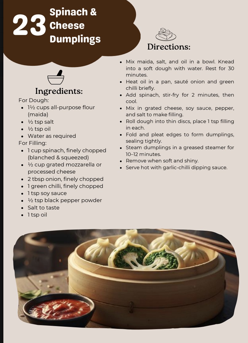Sample recipe page: Spinach & Cheese Dumplings